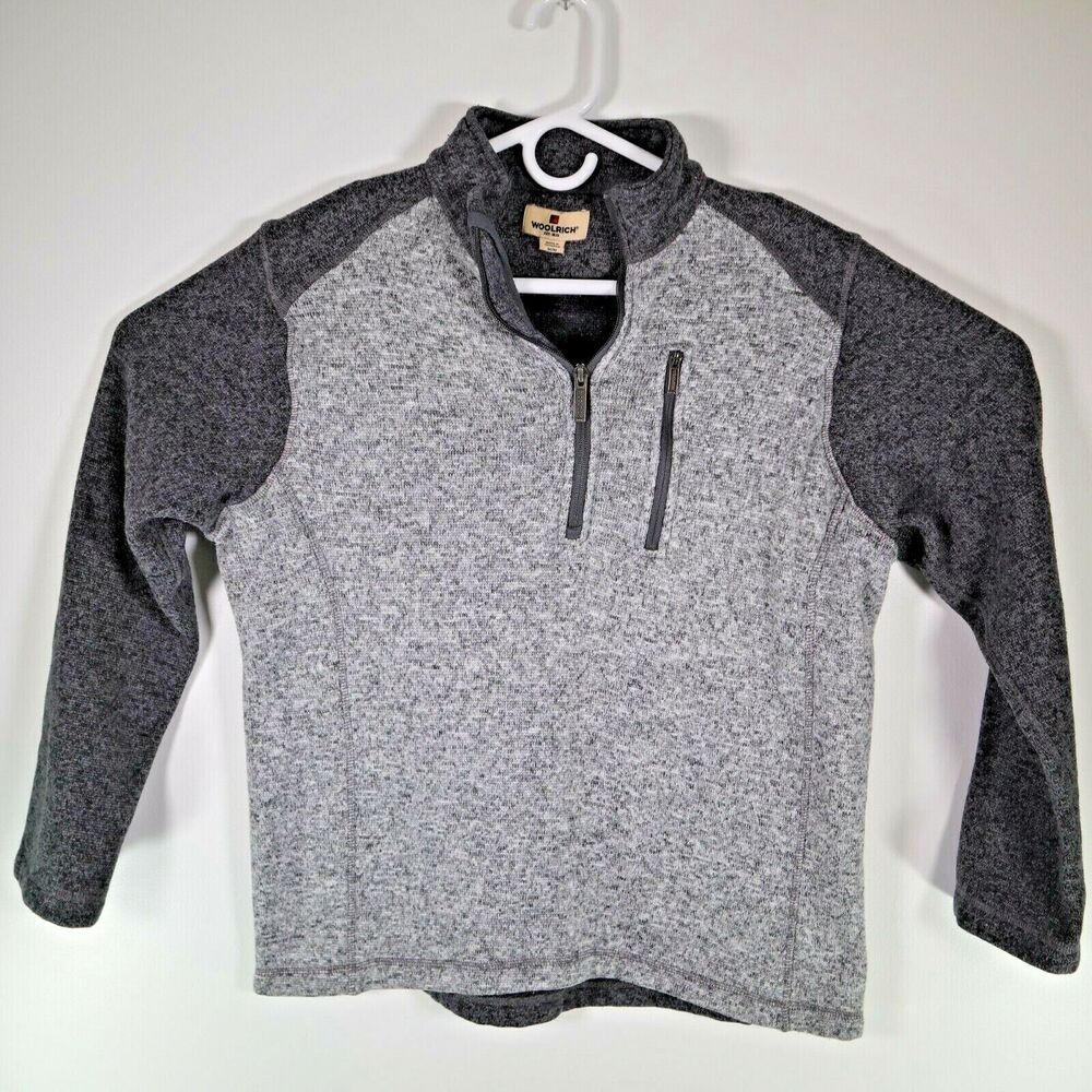 Woolrich 1/4 Zip Mens Fleece Jacket Coat Light and Dark Gray Medium